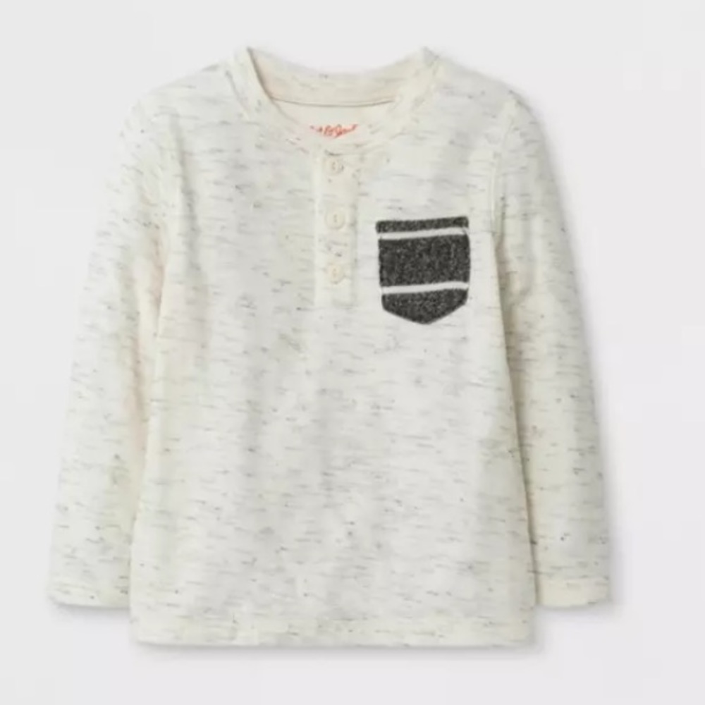 Cat & Jack Boys Henley T-Shirt Cream with Gray Speckles  4T NWT